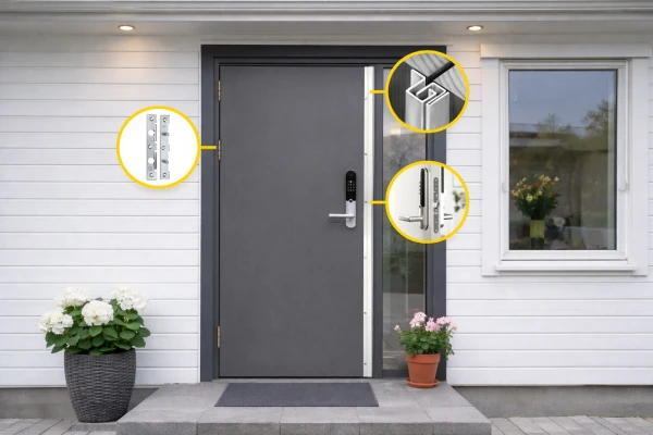 Villaentré med säkerhetslås och förstärkt dörrmiljö